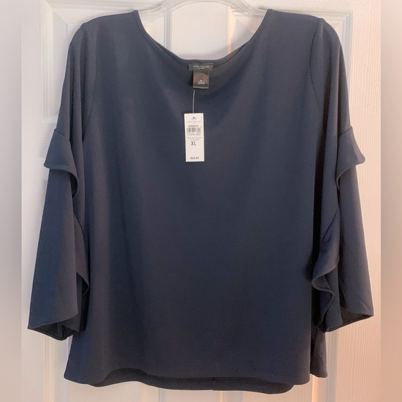 NWT Ladies pull over dress shirt blouse from ANN TAYLOR Factory.  XL. Navy blue! - Picture 1 of 6